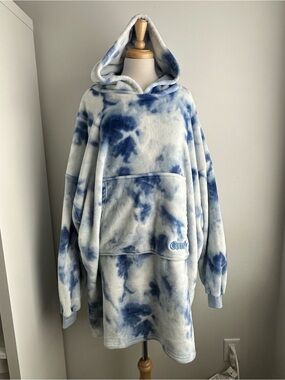 The Comfy Hoodie - Cozy Blue Tie-Dye Hooded Fleece Pullover Oversized